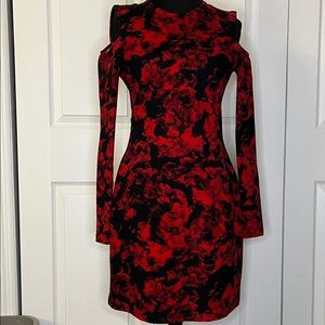 Revolve Parker Duffy Red Black Floral Cold Shoulder Dress Size Medium